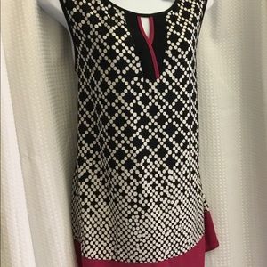 NWT Black and white polkadot top with fuchsia trim